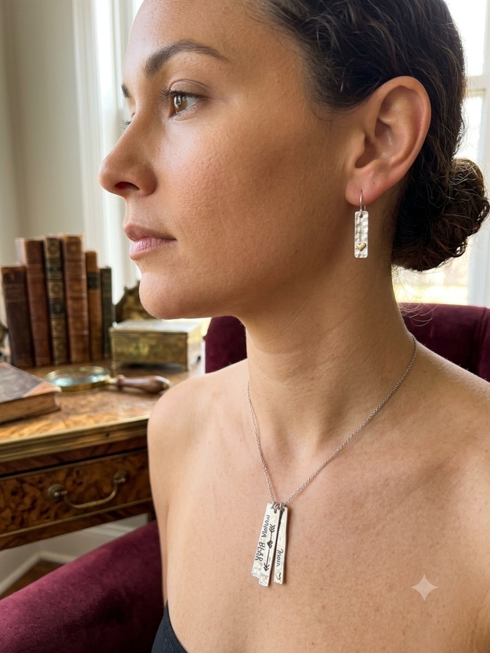 Silver Hammered Mama Necklace & Earring Set